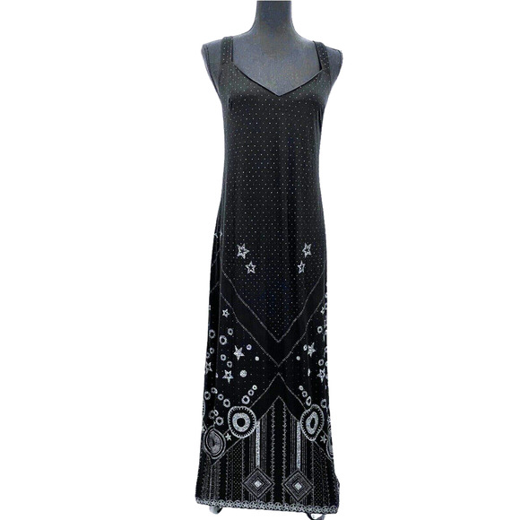 Vintage‎ Platinum Dorothy Schoelen Black Whimsey Goth Celestial Maxi Dress Lg - Picture 2 of 10